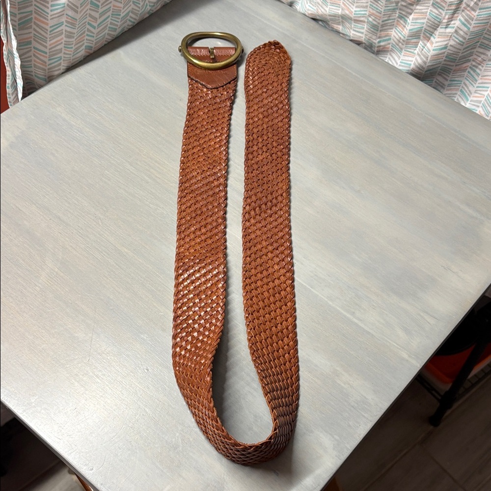 Vintage Braided Brown Leather Belt with Brass Round Buckle - Unbranded - Picture 5 of 7